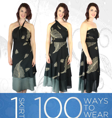 Iris Impressions 100 Way Wrap Skirt Dress, Tropical - Black (One Size)