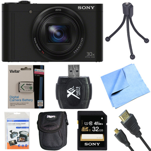 Sony Cyber-Shot DSC-WX500 Digital Camera with 3-Inch LCD Screen Black 32GB Bundle
