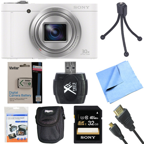 Sony Cyber-Shot DSC-WX500 Digital Camera with 3-Inch LCD Screen White 32GB Bundle