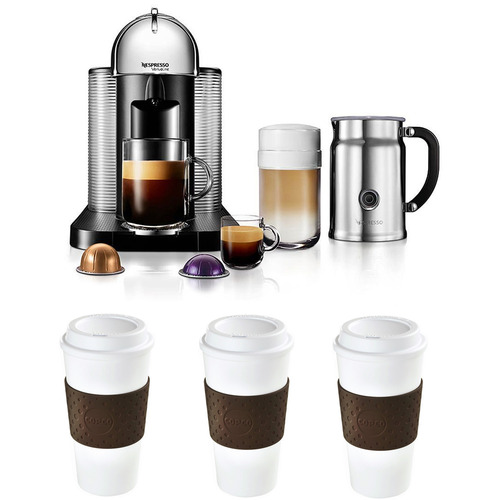 Nespresso VertuoLine Coffee/Espresso Maker (Chrome) Reusable To Go Mug 3-Pack Bundle