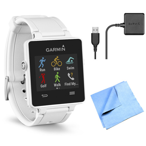 Garmin vivoactive GPS Smartwatch - White (010-01297-01) Charging Clip Bundle