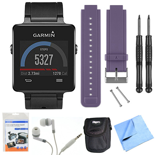 Garmin vivoactive GPS Smartwatch - Black (010-01297-00) Purple Replacement Band Bundle
