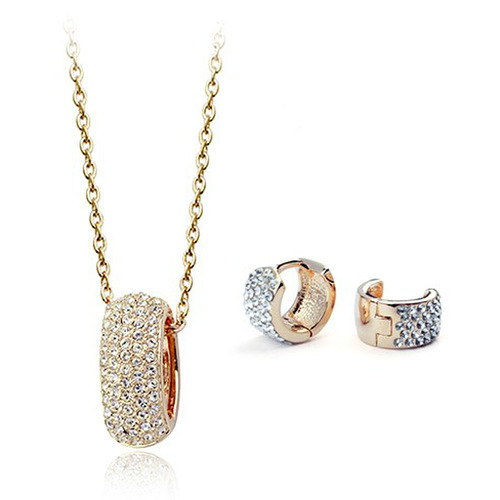 CZ Luxxe Jewelry Austria Crystal 18k Gold Plated, Gold Diamond Necklace and Earrings Set