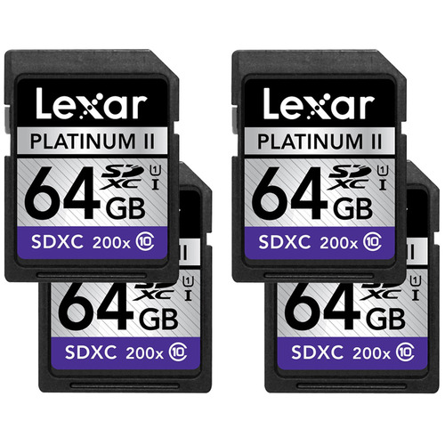 Lexar 4-Pack - 64GB Platinum II Class 10 (200x) SDXC UHS-I Memory Card - 256GB Total