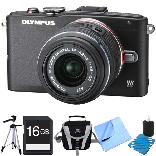 Olympus E-PL6 Mirrorless 16MP Digital Camera with 14-42mm II Lens (Black) Bundle