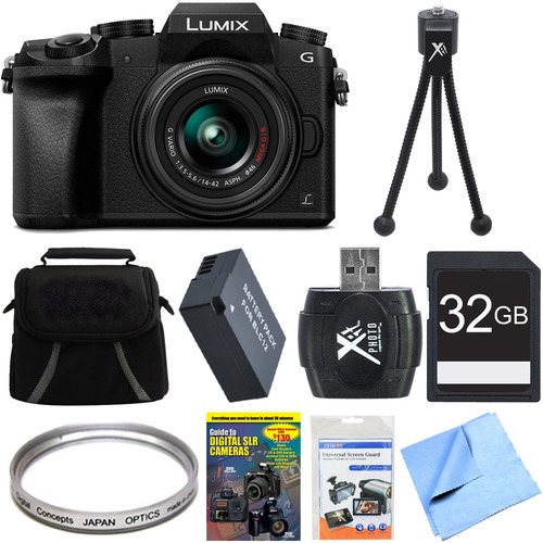 Panasonic LUMIX G7 Interchangeable Lens 4K UHD DSLM Camera with 14-42mm Lens 32GB Bundle