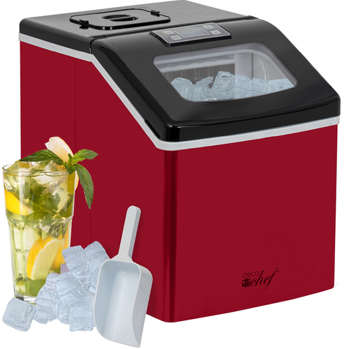 Countertop Portable Ice Maker for Home or Office, 40 lb/Day, Red with Black Lid