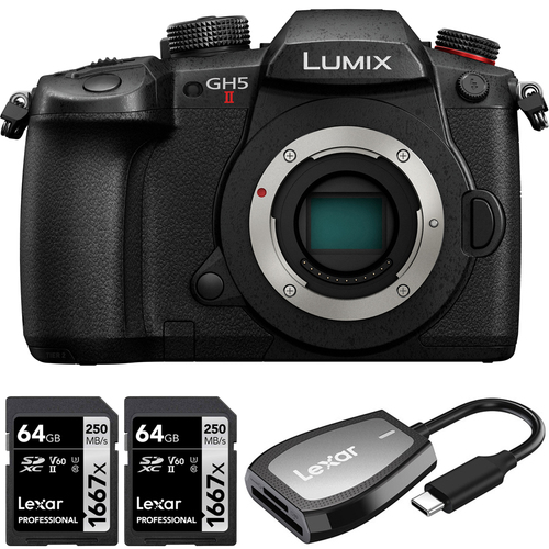 Panasonic LUMIX GH5M2 Mirrorless Camera Body + 2x 64GB Card & Card Reader Bundle