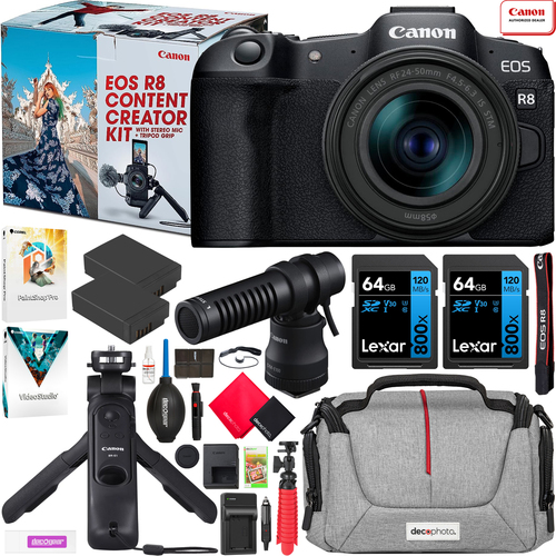 Canon EOS R8 Mirrorless Camera Content Creator Kit w/ 24-50mm Lens + Essential Bundle