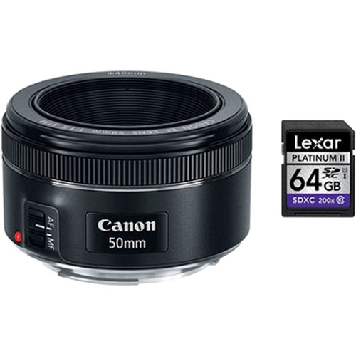 Canon EF 50mm f/1.8 STM Prime Lens With Lexar 64GB Class 10 Card and 4% Rewards