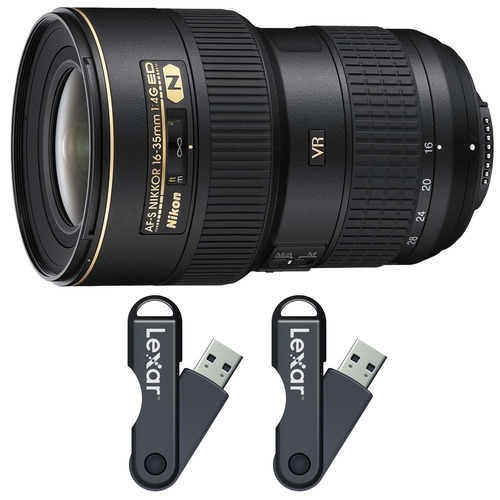 Nikon 16-35mm f/4G ED-VR AF-S Wide-Angle Zoom Lens 64GB USB Flash Drive 2-Pack Bundle
