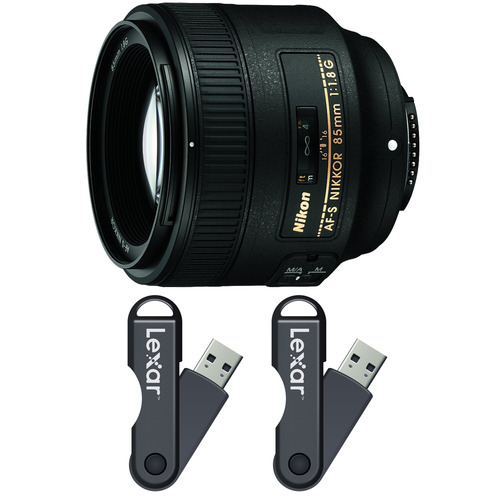 Nikon 85mm f/1.8G AF-S NIKKOR Lens 64GB USB Flash Drive 2-Pack Bundle