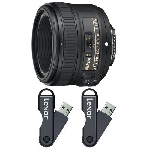 Nikon 50mm f/1.8G AF-S NIKKOR Lens 64GB USB Flash Drive 2-Pack Bundle