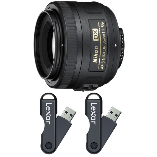 Nikon AF-S DX Nikkor 35mm F/1.8G Lens 64GB USB Flash Drive 2-Pack Bundle