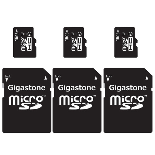 Gigastone MicroSD HC 16GB C10 U1 With SD Adapter 3-Pack Bundle