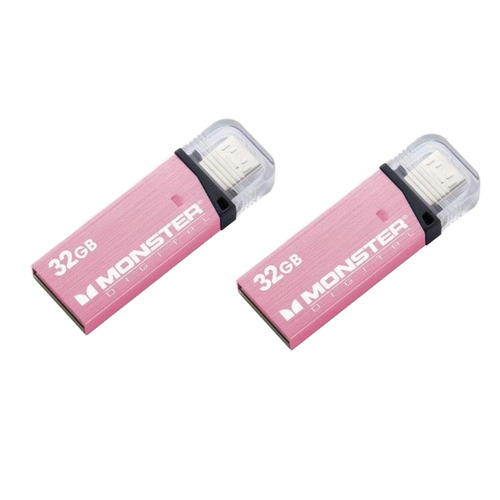 Monster Digital 32GB OTG USB 3.0 Super Speed Mobile Drive (Metallic Pink) 2-Pack Bundle