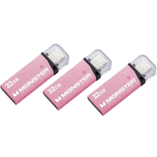 Monster Digital 32GB OTG USB 3.0 Super Speed Mobile Drive (Metallic Pink) 3-Pack Bundle