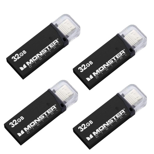 Monster Digital 32GB OTG USB 3.0 Super Speed Mobile Drive (Metallic Black) 4-Pack Bundle