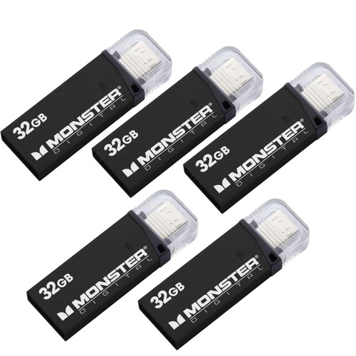 Monster Digital 32GB OTG USB 3.0 Super Speed Mobile Drive (Metallic Black) 5-Pack Bundle