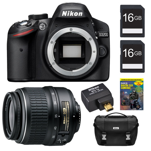 Nikon D3200 24.2 MP CMOS Digital SLR Camera with 18-55mm VR Lens Black Refurb Bundle