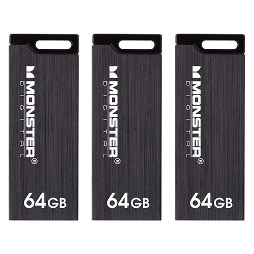 Monster Digital 64GB USB 3.0 Super Speed Colors Drive (Metallic Black) 3-Pack Bundle