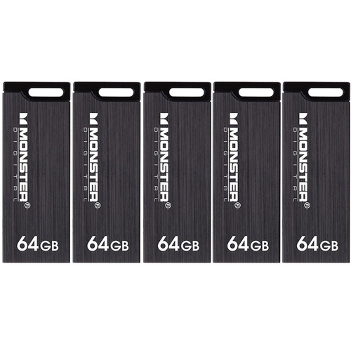 Monster Digital 64GB USB 3.0 Super Speed Colors Drive (Metallic Black) 5-Pack Bundle