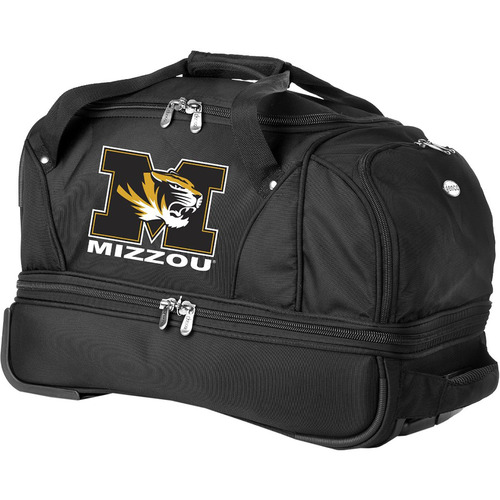 Denco NCAA 22-Inch Drop Bottom Rolling Duffel Luggage, Black - Missouri Tigers