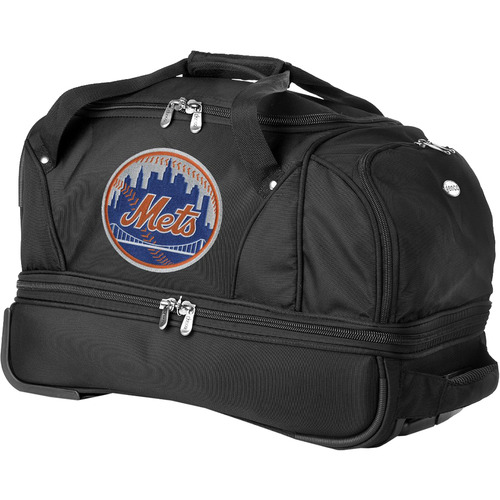 Denco MLB 22-Inch Drop Bottom Rolling Duffel Luggage, Black - New York Mets