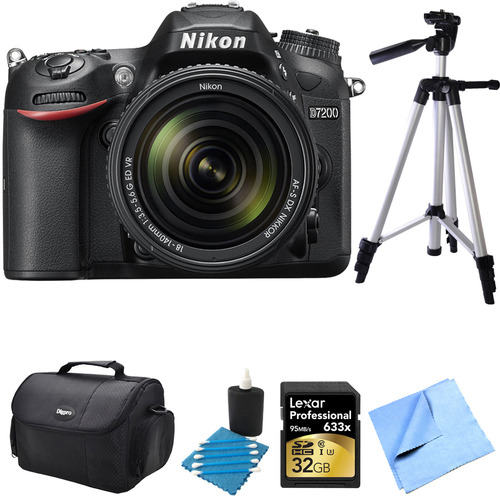 Nikon D7200 DX-format Black Digital SLR Camera Kit with 18-140mm VR Lens 32GB Bundle