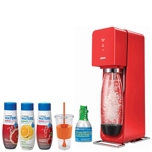 SodaStream Source Home Soda Maker Starter Kit, Red with Soda Maker Bundle