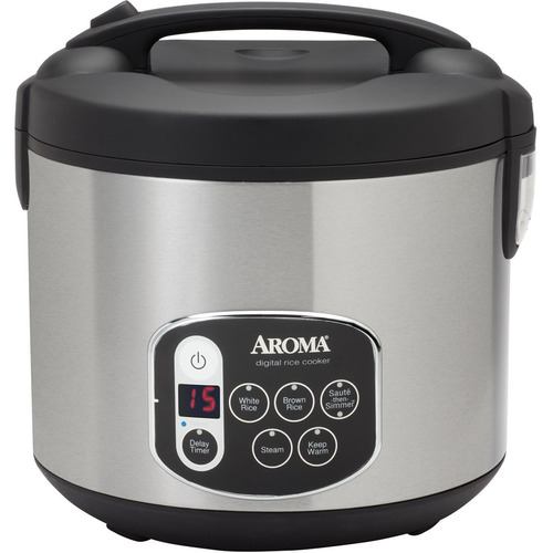 Aroma 20 Cup Black & Stainless Cool TouchDigital Rice Cooker & Food Steamer