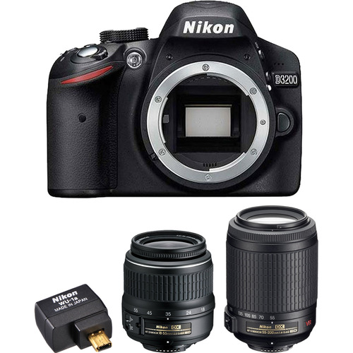 Nikon D3200 24.2 MP 1080p DSLR Camera w/ 18-55 & 55-200 VR Lens + Wifi Adapter -Refurb