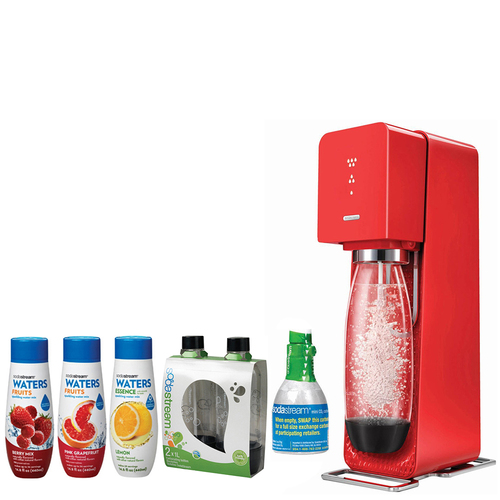 SodaStream Source Home Soda Maker Starter Kit, Red with Soda Maker Bundle