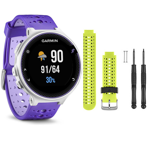 Garmin Forerunner 230 GPS Running Watch, Purple Strike - Force Yellow Watch Band Bundle