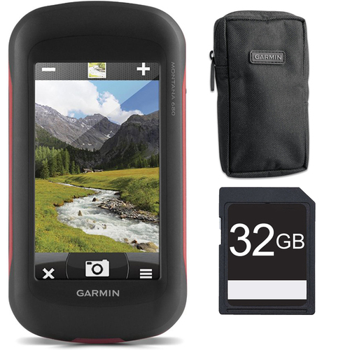 Garmin 010-01534-10 Montana 680 Handheld GPS 32GB Memory Card/Carrying Case Bundle