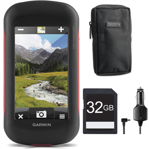 Garmin 010-01534-10 Montana 680 Handheld GPS 32GB Card/Case/Vehicle Power Cable Bundle
