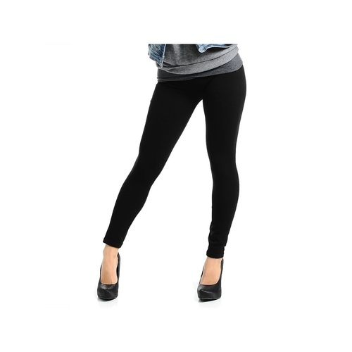 Julia Fashion Black Opaque Footless Soft & Warm Fleece-Lined Leggings - 6 Pairs