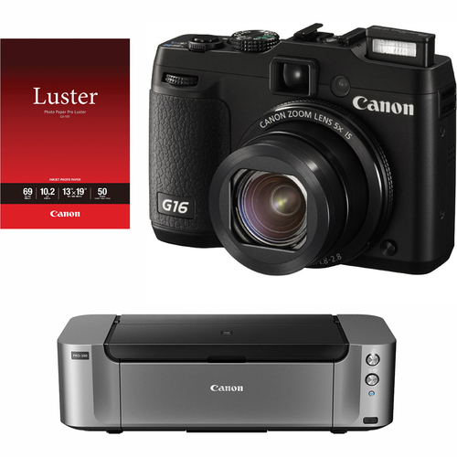 Canon PowerShot G16 Digital Camera w/ Pro 100 Printer/ 50-Pack Photo Paper