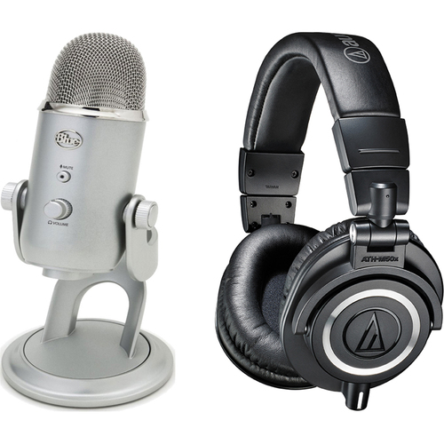 Audio-Technica ATH-M50X Headphones + Blue Yeti USB Microphone Bundle Deal