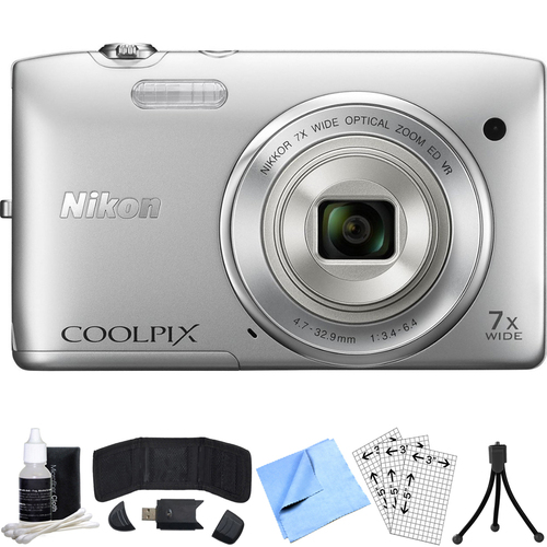 Nikon COOLPIX S3500 20.1MP Digital Camera 720p HD Video (Silver) Refurbished Bundle