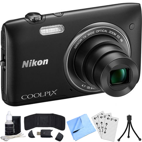 Nikon COOLPIX S3500 20.1MP Digital Camera w/ 720p HD Video (Black) Refurbished Bundle