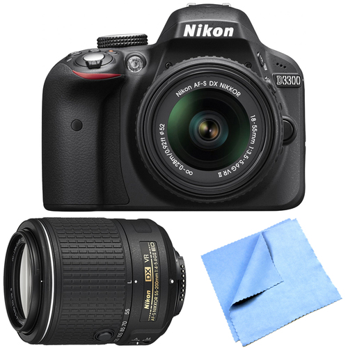 Nikon D3300 24.2MP DSLR w/ 18-55mm and 55-200mm Dual VR II Lens Bundle - Refurbished