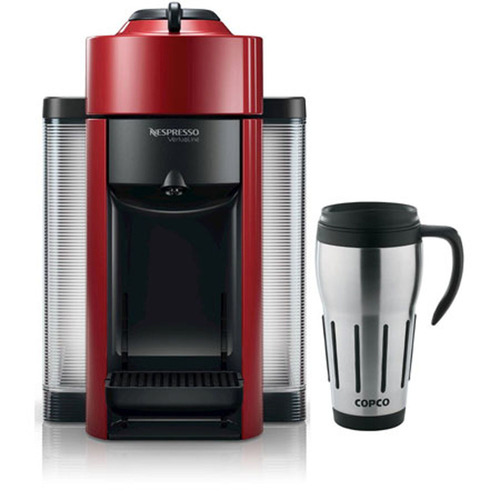 Nespresso Vertuoline Evolu GCC1 Espresso Maker/Coffee Maker Cherry Red + Travel Mug Bundle