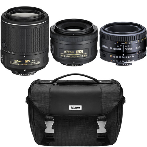 Nikon Super Three Lens Starter Bundle - 35mm, 50mm, & 55-200mm Zoom Lens (Refurbished)