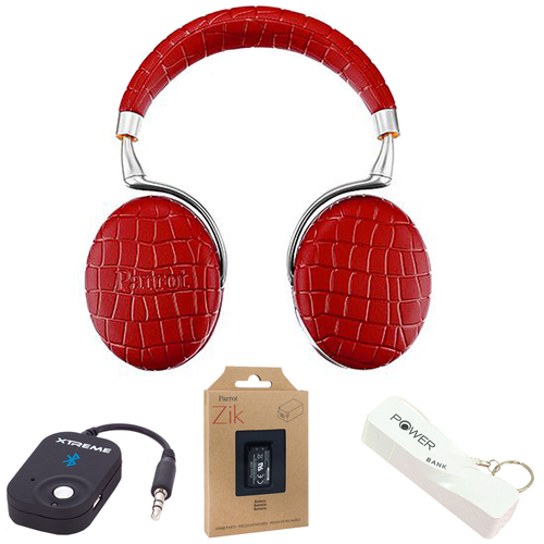 Parrot Zik 3 Wireless Noise Cancelling Bluetooth Headphones (Red Croc) Mobile Bundle