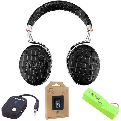 Parrot Zik 3 Wireless Noise Cancelling Bluetooth Headphones (Black Croc) Mobile Bundle