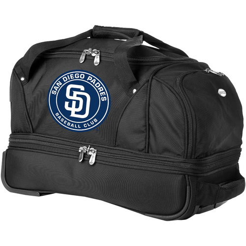 Denco MLB 22-Inch Drop Bottom Rolling Duffel Luggage, Black - San Diego Padres