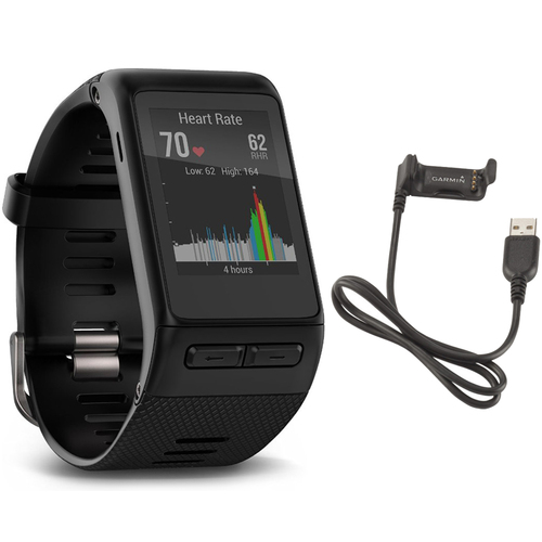 Garmin vivoactive HR GPS Smartwatch - Regular Fit (Black) USB Charging Cable Bundle
