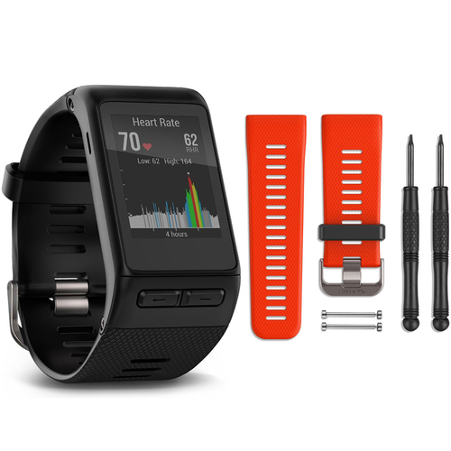Garmin vivoactive HR GPS Smartwatch - Regular Fit (Black) Lava Red Band Bundle
