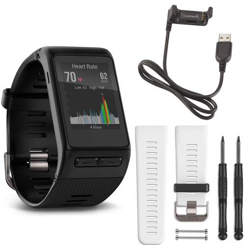 Garmin vivoactive HR GPS Smartwatch - Regular Fit (Black) White Band Deluxe Bundle